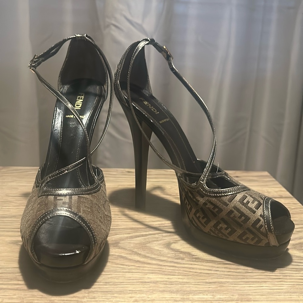 Fendi Leather/Canvas Platform Sandal